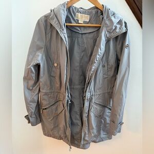 Michael Kors gray silver anorak jacket with hood. Size medium